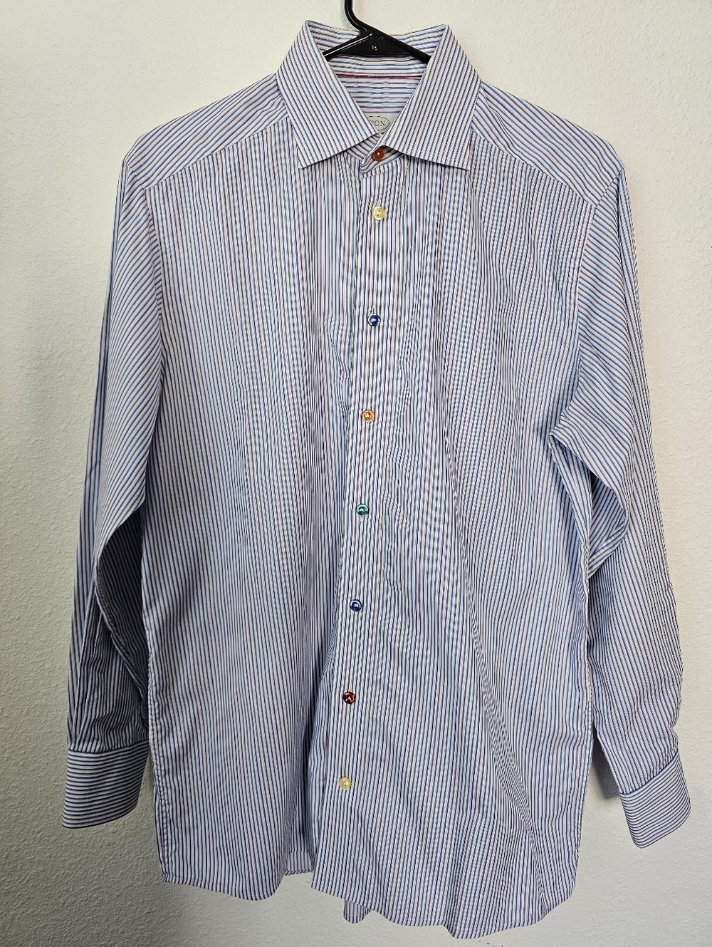 ETON Contemporary Men's Dress Shirt Size 39, 15 1/2 Striped W/Colored Buttons - Picture 3 of 10